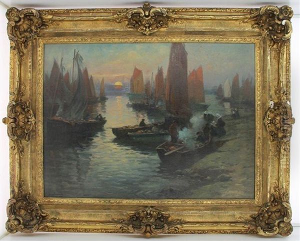 Retour De Peche Oil Painting by Henri Alphonse Barnoin