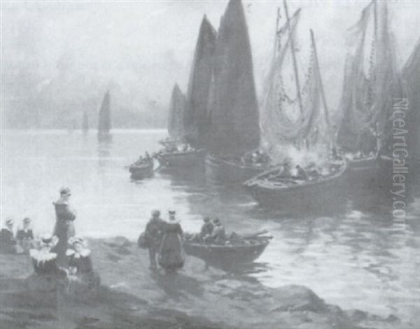 Retour De Peche Oil Painting by Henri Alphonse Barnoin