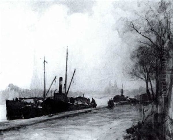 Les Quais De La Seine Oil Painting by Henri Alphonse Barnoin