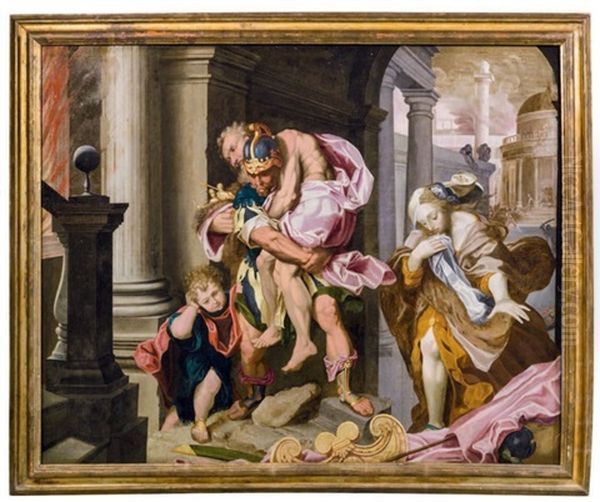La Fuite D'enee Apres L'incendie De Troie Oil Painting by Federico Barocci