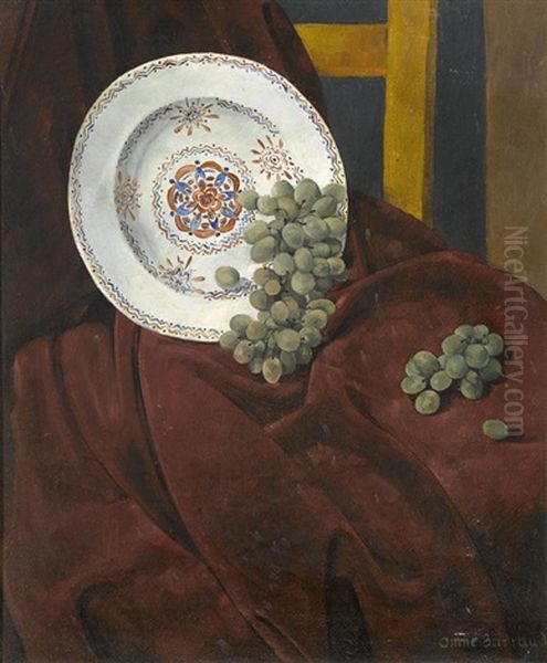 Stillleben Mit Trauben Und Porzellanteller Oil Painting by Aime Victor Barraud