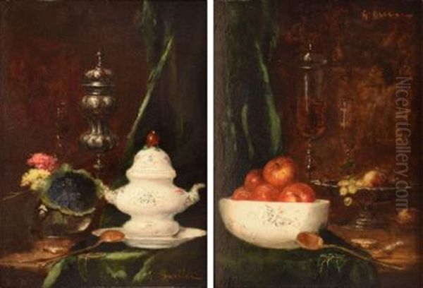 Theiere Et Bouquet (pair) Oil Painting by Gustave Barrier