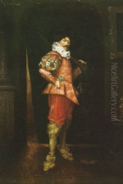 A Musketeer In An Interior Oil Painting by Gustave Barrier