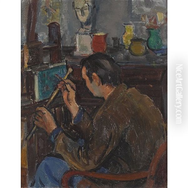 Junger Maler Bei Der Arbeit Oil Painting by Paul Basilius Barth