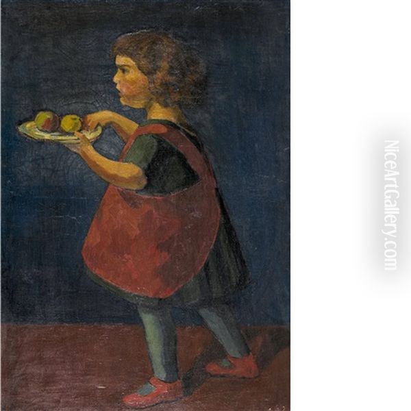Madchen Mit Teller Und Apfeln Oil Painting by Paul Basilius Barth