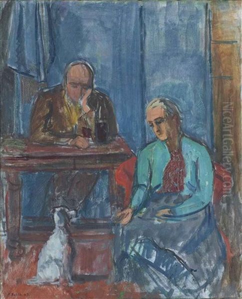 Selbstbildnis Mit Gattin Und Hund Oil Painting by Paul Basilius Barth