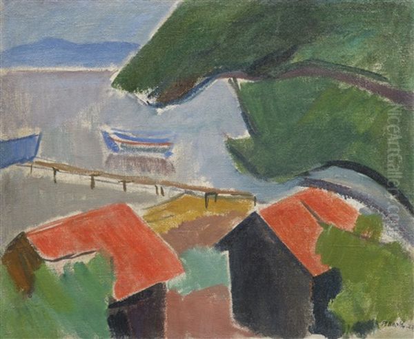 Hauser Mit Roten Dachern Oil Painting by Paul Basilius Barth