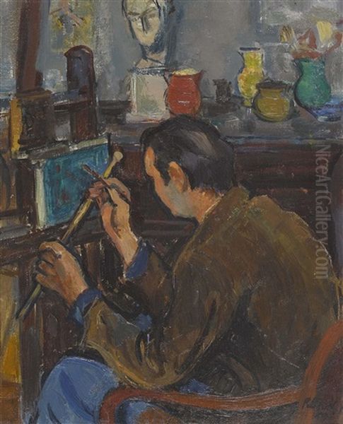 Junger Maler Bei Der Arbeit Oil Painting by Paul Basilius Barth
