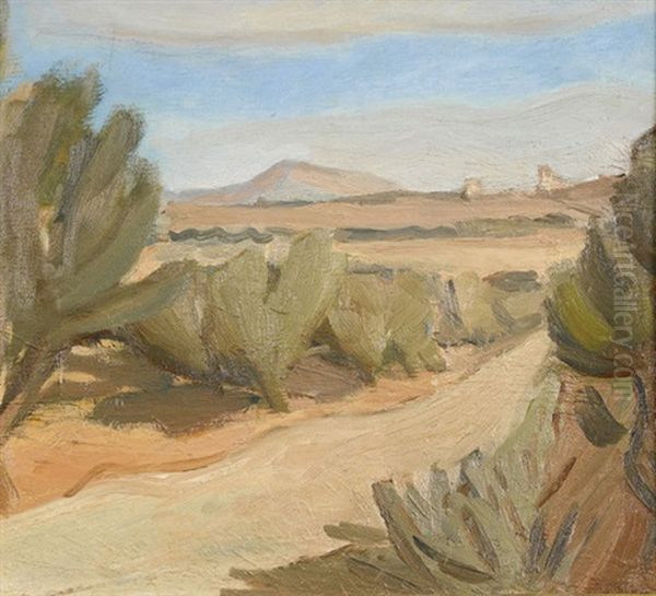 Sudliche Landschaft Mit Buschgesaumtem Weg Oil Painting by Paul Basilius Barth