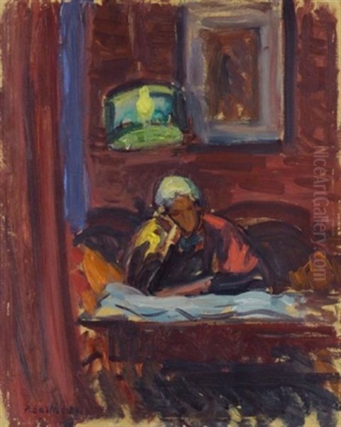 Bei Lampenlicht Oil Painting by Paul Basilius Barth