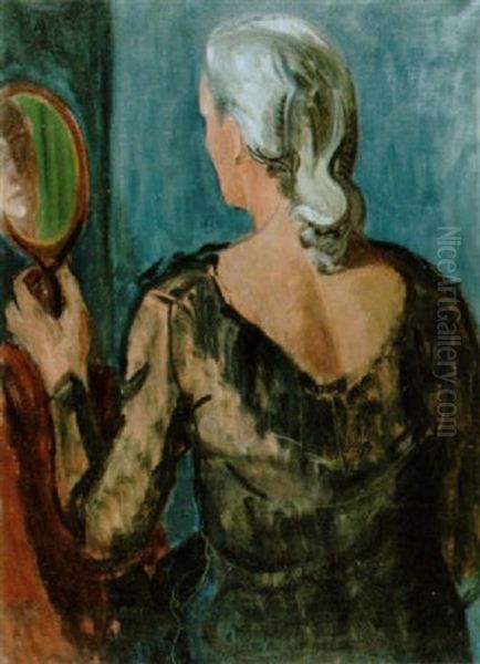 Frau Mit Spiegel Oil Painting by Paul Basilius Barth