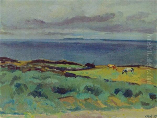 Weidende Pferde Am Meer Oil Painting by Paul Basilius Barth