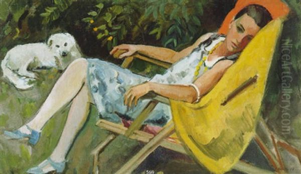 Ruhende Mit Hund Oil Painting by Paul Basilius Barth