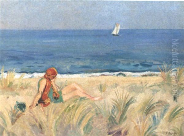Sitzende Frau Am Meeresstrand Oil Painting by Paul Basilius Barth