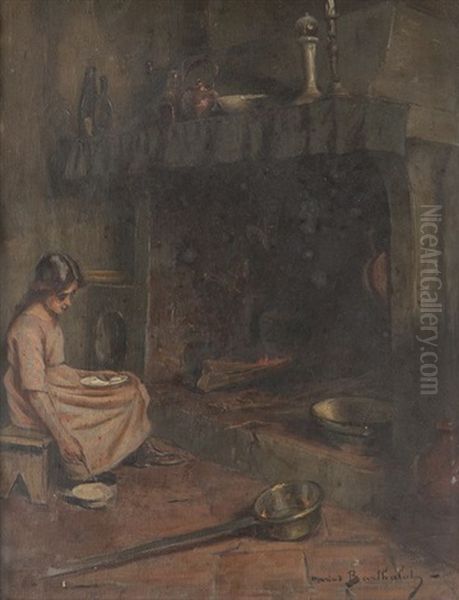 Jeune Fille Devant La Cheminee Oil Painting by Marius Barthalot