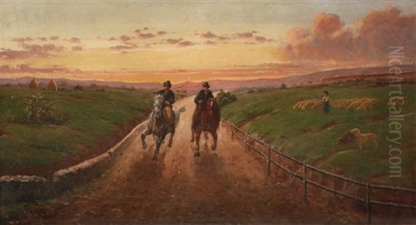 Cavaliers Sur Le Chemin Au Crepuscule Oil Painting by Pietro Barucci