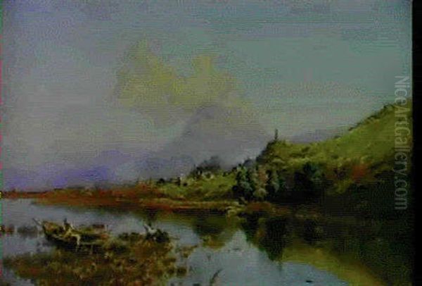 Fisherfolk On An Italian Lake Oil Painting by Pietro Barucci