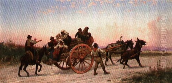 Travelling To Market In The Roman Campagna Oil Painting by Pietro Barucci