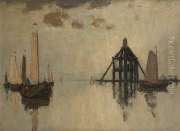 Barque De Peche Sous Voile Arrivant Un Port Oil Painting by Richard Baseleer