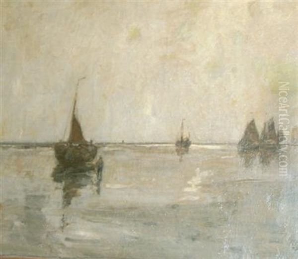 Ships In A Bay, Antwerp Oil Painting by Richard Baseleer