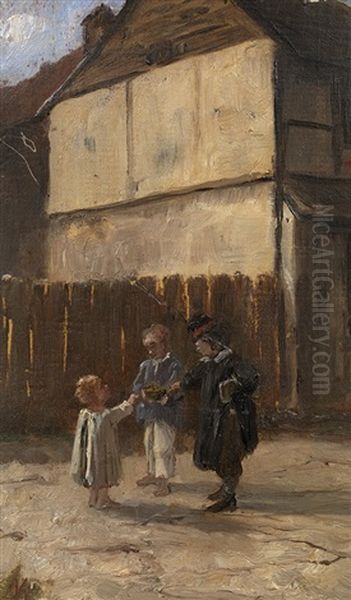 Boys In A Yard Oil Painting by Mariya Konstantinova Bashkirtseva
