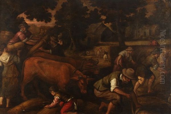 Harvest Scene Oil Painting by Jacopo dal Ponte Bassano