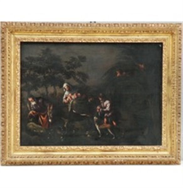 Fuga In Egitto Oil Painting by Jacopo Bassano (Jacopo da Ponte)