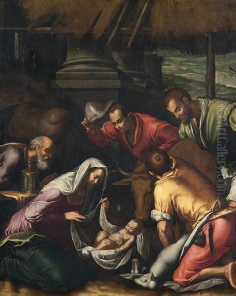 L'adoration Des Bergers Oil Painting by Jacopo dal Ponte Bassano
