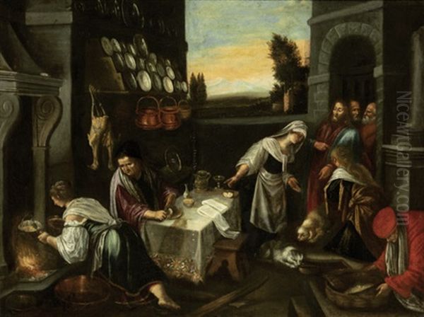 Christus Im Hause Von Maria Und Martha Oil Painting by Jacopo dal Ponte Bassano