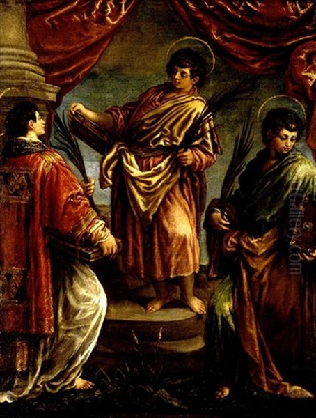 Three Martyr Saints (in Collab. With Leandro Da Ponte Bassano) Oil Painting by Jacopo Bassano (Jacopo da Ponte)