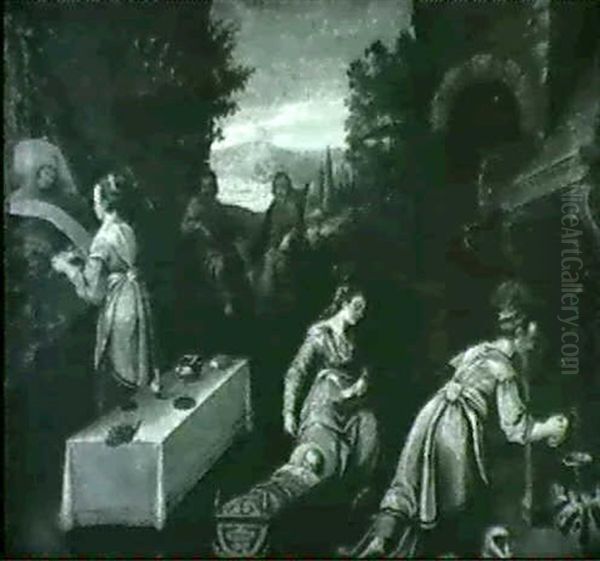Geburt Der Jungfrau Maria Oil Painting by Jacopo Bassano (Jacopo da Ponte)