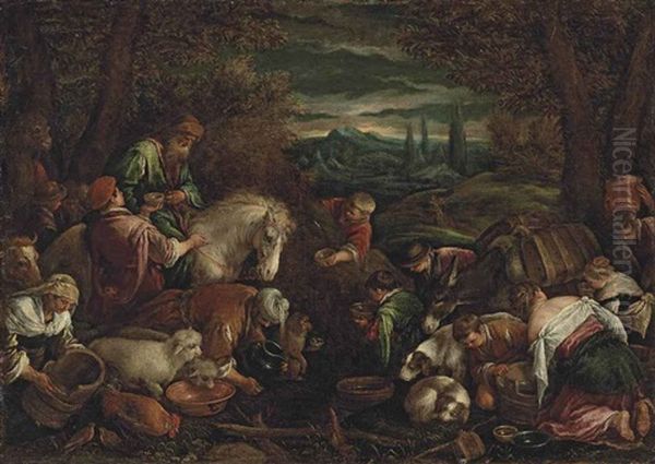 The Israelites Gathering Water From The Rock Oil Painting by Leandro da Ponte Bassano