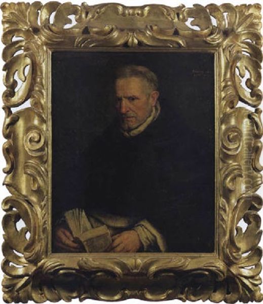 Ritratto Di Un Frate (fra Paolo Sarpi?) In Una Tunica Bianca Con Mozzetta Nera E Un Breviario In Mano Oil Painting by Leandro da Ponte Bassano