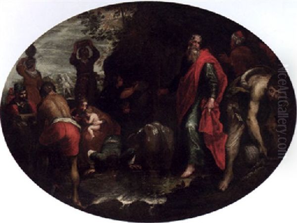 Moses Striking The Rock Oil Painting by Leandro da Ponte Bassano