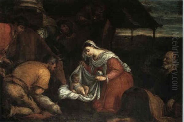 The Adoration Of The Shepherds Oil Painting by Leandro da Ponte Bassano