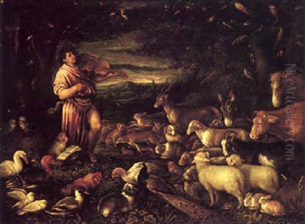 Orpheus Charming The Animals Oil Painting by Leandro da Ponte Bassano