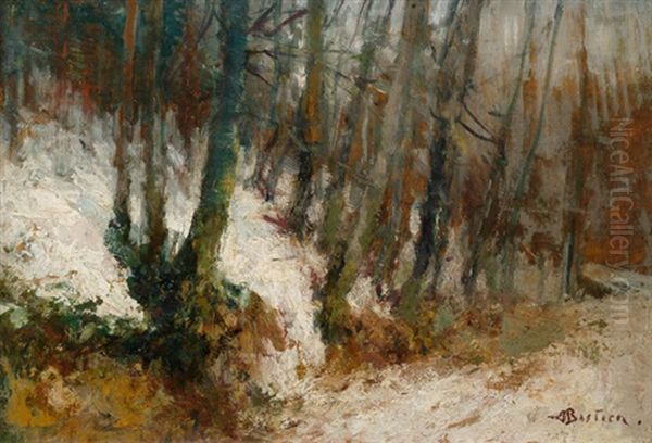 Winterwald. Ol Auf Holz. In Ol Unten Rechts Signiert. Oil Painting by Alfred Bastien