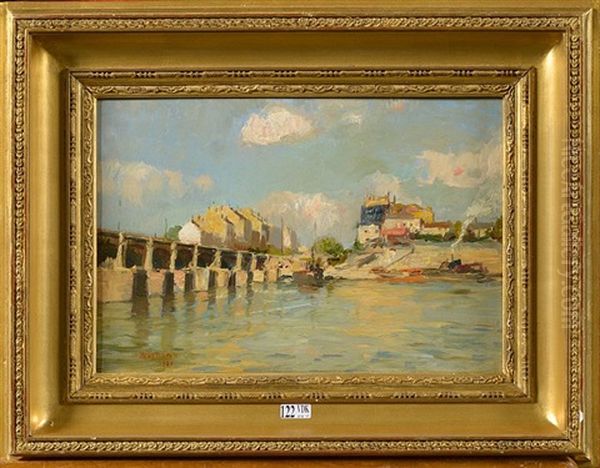 Pont Sur Le Fleuve Oil Painting by Alfred Bastien