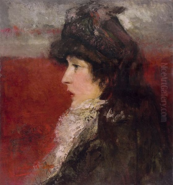 Portrait Of Sarah Bernhardt Oil Painting by Alfred Bastien
