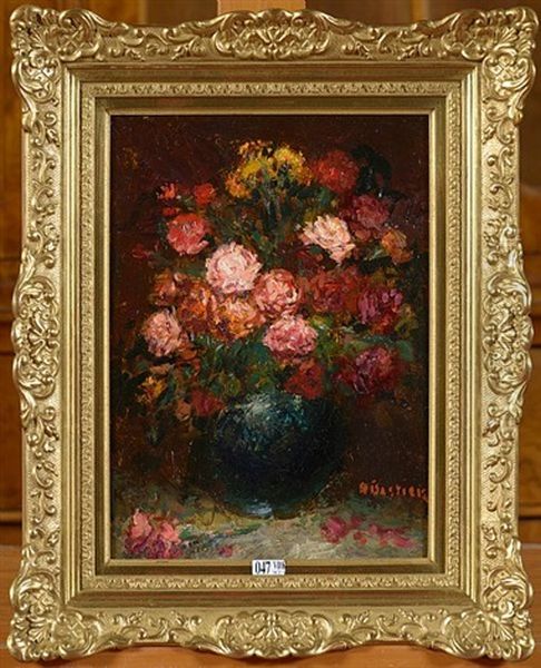 Vase De Fleurs Oil Painting by Alfred Bastien