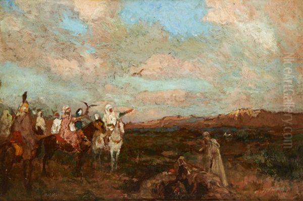 La Chasse Aux Faucons Oil Painting by Alfred Bastien