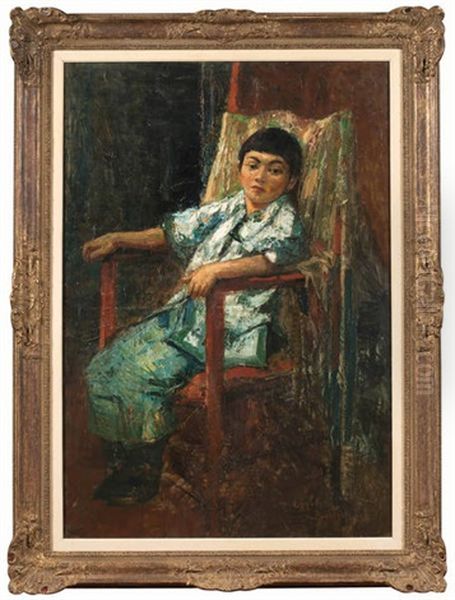 Portrait D'une Petite Fille Chinoise Assise Dans Un Fauteuil Oil Painting by Alfred Bastien