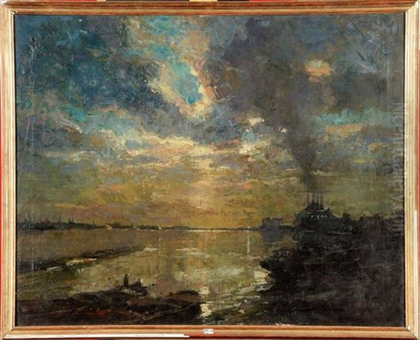 Le Port De Chelsea A Londres Au Couchant Oil Painting by Alfred Bastien