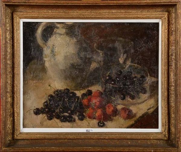 Nature Morte Aux Fraises Et Aux Cerises Oil Painting by Alfred Bastien