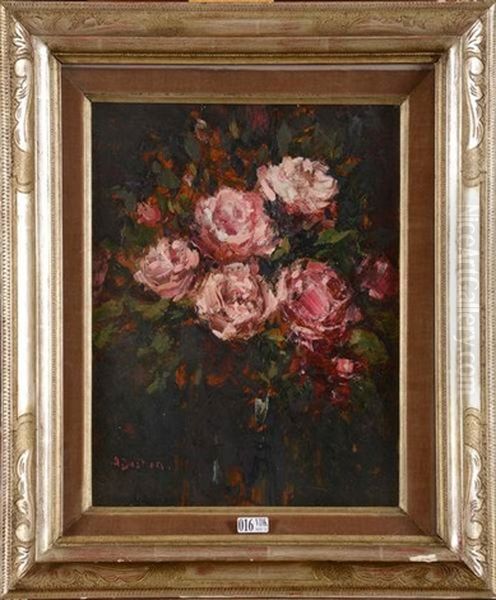 Vase De Roses Oil Painting by Alfred Bastien