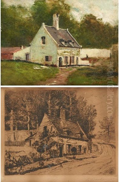 La Maison De L'artiste Au Rouge-cloitre (2 Works) Oil Painting by Alfred Bastien