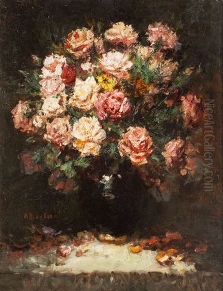 Nature Morte Aux Fleurs Oil Painting by Alfred Bastien