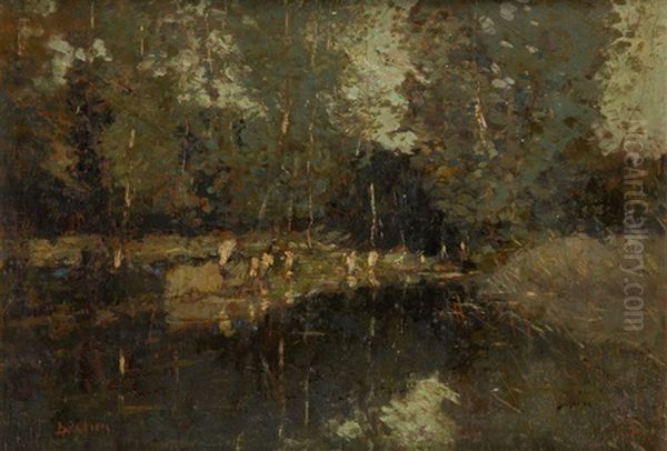 Les Pecheurs A Rouge Cloitre Oil Painting by Alfred Bastien