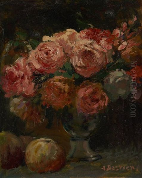 Vase Fleuri De Roses Oil Painting by Alfred Bastien
