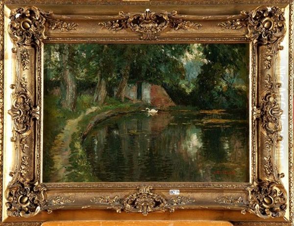 Coin D'etang Au Cygne Oil Painting by Alfred Bastien